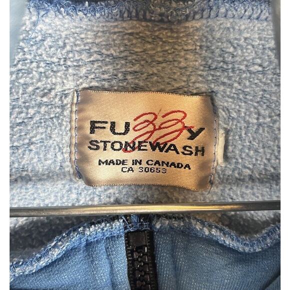 VTG Fuzzy Stonewash Native Bird 1/4 Zip High Neck Sweatshirt Mens XL Blue READ - Picture 6 of 11